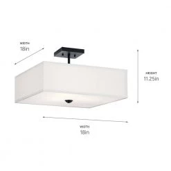 Shailene 18 in. Square 3-Light Black Drum Hallway Semi-Flush Mount Ceiling Light with White Microfiber Shade by KICHLER -Kichler Sales black kichler flush mount lights 43693bk fa 1000