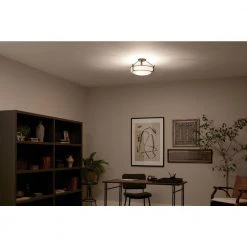 Alkire 16.5 in. 3-Light Black Drum Hallway Semi-Flush Mount Ceiling Light with Satin Etched Glass by KICHLER -Kichler Sales black kichler flush mount lights 44085bk 1f 1000