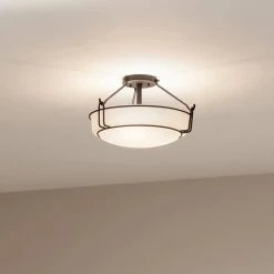 Alkire 16.5 in. 3-Light Black Drum Hallway Semi-Flush Mount Ceiling Light with Satin Etched Glass by KICHLER -Kichler Sales black kichler flush mount lights 44085bk 76 1000