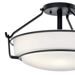 Alkire 16.5 in. 3-Light Black Drum Hallway Semi-Flush Mount Ceiling Light with Satin Etched Glass by KICHLER -Kichler Sales black kichler flush mount lights 44085bk c3 1000