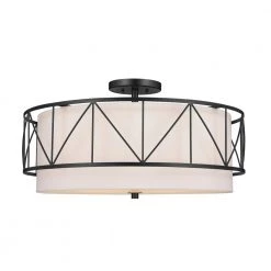 Birkleigh 24 in. 4-Light Black Drum Hallway Semi-Flush Mount Ceiling Light with Satin Etched Glass by KICHLER