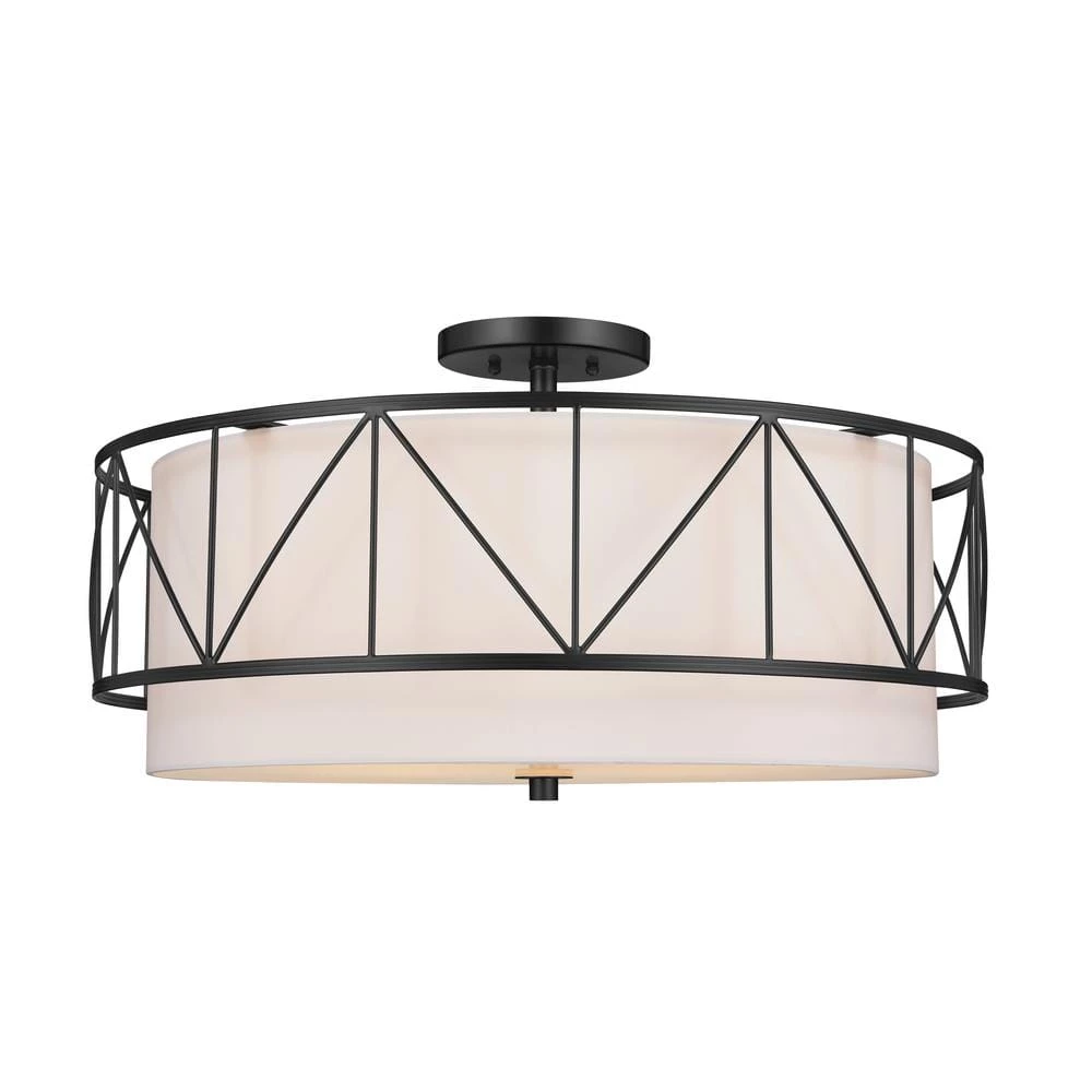 Birkleigh 24 in. 4-Light Black Drum Hallway Semi-Flush Mount Ceiling Light with Satin Etched Glass by KICHLER 3 Birkleigh 24 in. 4-Light Black Drum Hallway Semi-Flush Mount Ceiling Light with Satin Etched Glass by KICHLER