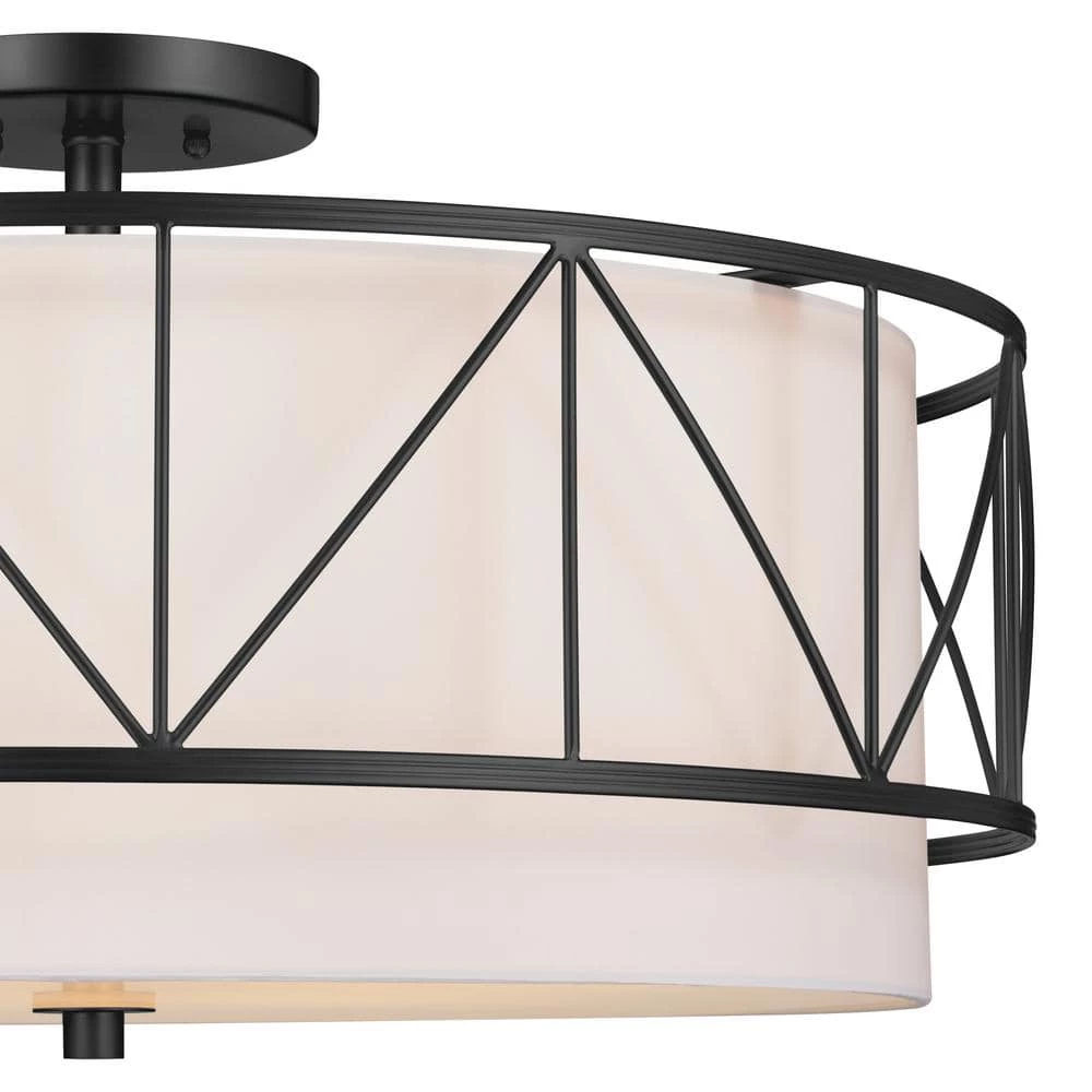 Birkleigh 24 in. 4-Light Black Drum Hallway Semi-Flush Mount Ceiling Light with Satin Etched Glass by KICHLER 5 Birkleigh 24 in. 4-Light Black Drum Hallway Semi-Flush Mount Ceiling Light with Satin Etched Glass by KICHLER - Image 3