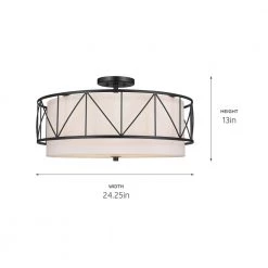 Birkleigh 24 in. 4-Light Black Drum Hallway Semi-Flush Mount Ceiling Light with Satin Etched Glass by KICHLER 13 Birkleigh 24 in. 4-Light Black Drum Hallway Semi-Flush Mount Ceiling Light with Satin Etched Glass by KICHLER -Kichler Sales black kichler flush mount lights 52076bk fa 1000