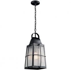 Tolerand 1-Light Textured Black Outdoor Hanging Pendant Outdoor Light with Clear Seedy Glass Shade (1-Pack) by KICHLER