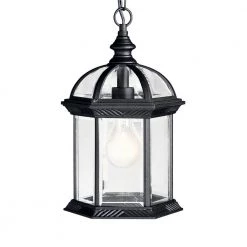 Barrie 1-Light Black Outdoor Hanging Pendant Outdoor Light with Clear Beveled Glass Panels (1-Pack) by KICHLER