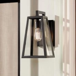 Delison 14 in. 1-Light Black Hardwired Outdoor Wall Lantern Sconce (1-Pack) by KICHLER -Kichler Sales black kichler outdoor sconces 49331bk 1d 1000