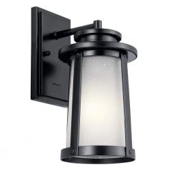 Harbor Bay 12.25 in. 1-Light Black Outdoor Light Wall Sconce with Etched Seeded Glass (1-Pack) by KICHLER