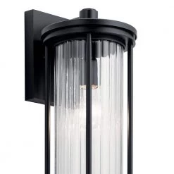 Barras 16 in. 1-Light Black Wall Sconce Outdoor Light with Clear Ribbed Glass (1-Pack) by KICHLER -Kichler Sales black kichler outdoor sconces 59023bk c3 1000