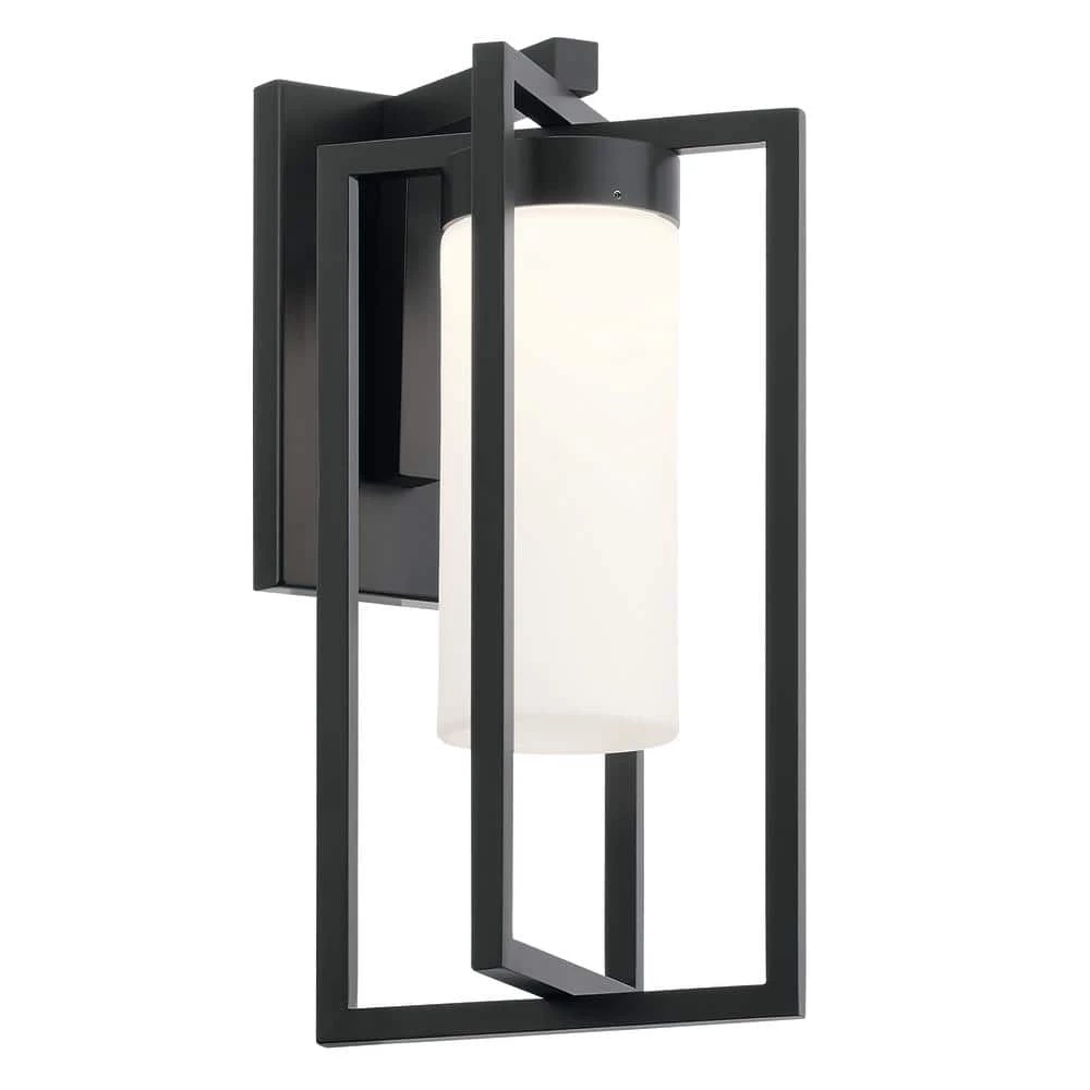 Drega 14 in. 1-Light Black LED Outdoor Light Wall Sconce Lantern with Satin Etched Glass (1-Pack) by KICHLER 3 Drega 14 in. 1-Light Black LED Outdoor Light Wall Sconce Lantern with Satin Etched Glass (1-Pack) by KICHLER