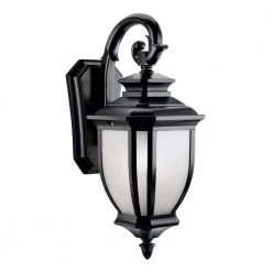Salisbury 19.5 in. 1-Light Black Outdoor Light Wall Sconce with White Linen Glass (1-Pack) by KICHLER