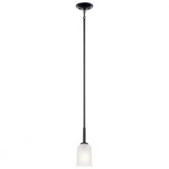 Shailene 1-Light Black Transitional Kitchen Mini Pendant Hanging Light with Satin Etched Glass by KICHLER