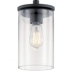 Crosby 1-Light Black Shaded Mini Pendant with Clear Glass Shade by KICHLER -Kichler Sales black kichler pendant lights 43996bk 4f 1000