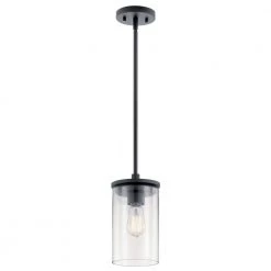 Crosby 1-Light Black Shaded Mini Pendant with Clear Glass Shade by KICHLER