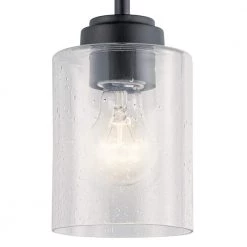 Winslow 1-Light Black Contemporary Shaded Kitchen Mini Pendant Hanging Light with Clear Seeded Glass by KICHLER -Kichler Sales black kichler pendant lights 44032bk 4f 1000