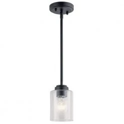 Winslow 1-Light Black Contemporary Shaded Kitchen Mini Pendant Hanging Light with Clear Seeded Glass by KICHLER