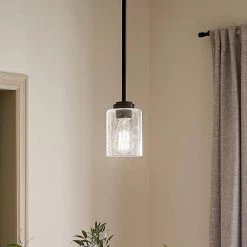 Winslow 1-Light Black Contemporary Shaded Kitchen Mini Pendant Hanging Light with Clear Seeded Glass by KICHLER -Kichler Sales black kichler pendant lights 44032bk 76 1000