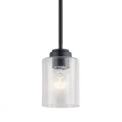 Winslow 1-Light Black Contemporary Shaded Kitchen Mini Pendant Hanging Light with Clear Seeded Glass by KICHLER -Kichler Sales black kichler pendant lights 44032bk c3 1000