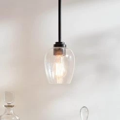 Valserrano 1-Light Black Traditional Goblet Kitchen Mini Pendant Hanging Light with Clear Seeded Glass by KICHLER -Kichler Sales black kichler pendant lights 44380bkcs 1d 1000