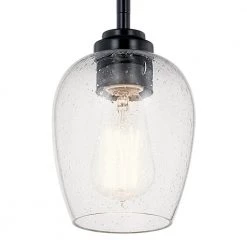 Valserrano 1-Light Black Traditional Goblet Kitchen Mini Pendant Hanging Light with Clear Seeded Glass by KICHLER -Kichler Sales black kichler pendant lights 44380bkcs 4f 1000