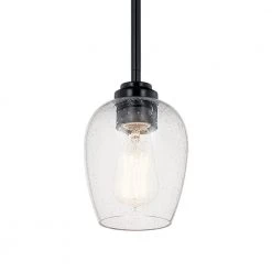 Valserrano 1-Light Black Traditional Goblet Kitchen Mini Pendant Hanging Light with Clear Seeded Glass by KICHLER -Kichler Sales black kichler pendant lights 44380bkcs c3 1000