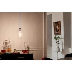 Valserrano 1-Light Black Traditional Goblet Kitchen Mini Pendant Hanging Light with Clear Seeded Glass by KICHLER -Kichler Sales black kichler pendant lights 44380bkcs fa 1000
