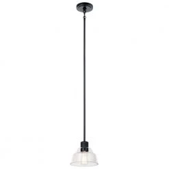 Eastmont 1-Light Black Vintage Industrial Kitchen Mini Pendant Hanging Light with Clear Glass by KICHLER