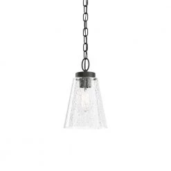 Roycroft 7 in. 1-Light Black Farmhouse Kitchen Pendant Hanging Light With Seeded Glass Shade With Seeded Glass Shade by KICHLER