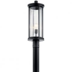 Barras 1-Light Outdoor Black Lamp Post Light with Clear Ribbed Glass (1-Pack) by KICHLER