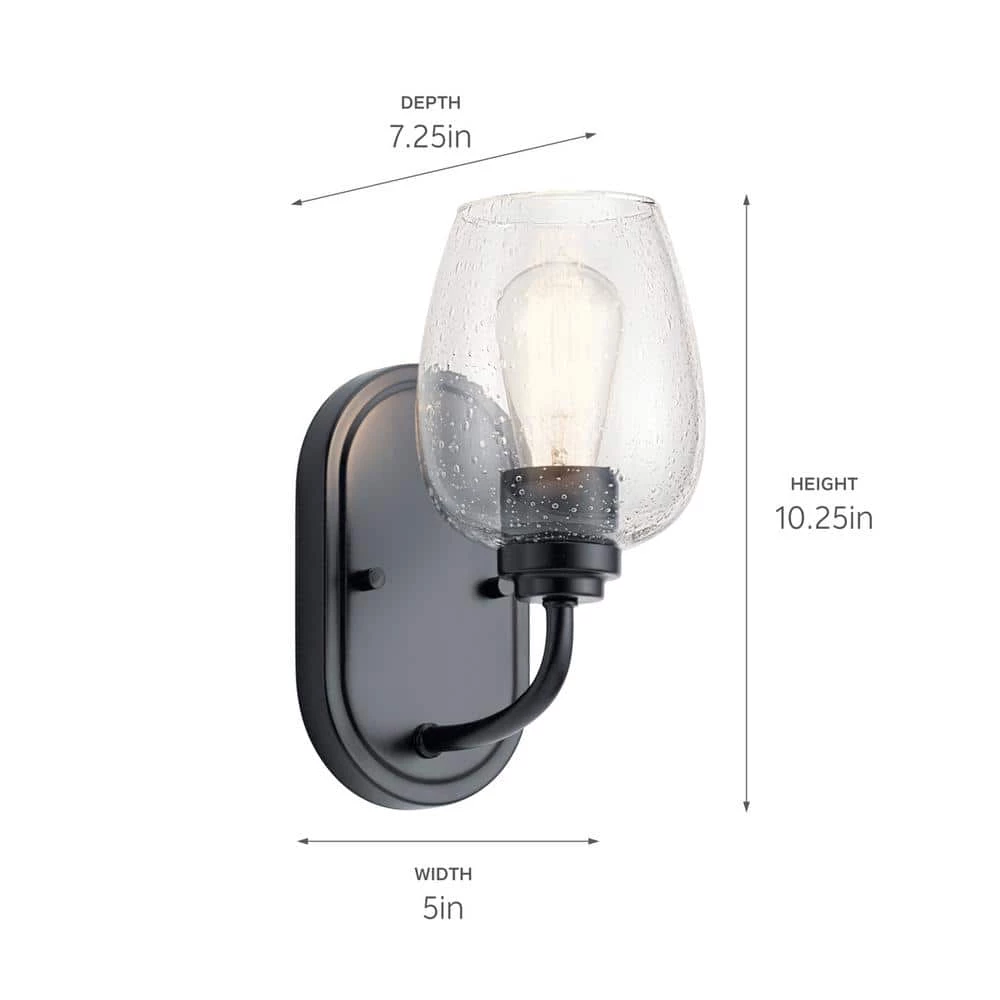 Valserrano 1-Light Black Bathroom Indoor Wall Sconce with Clear Seeded Glass Shade by KICHLER 7 Valserrano 1-Light Black Bathroom Indoor Wall Sconce with Clear Seeded Glass Shade by KICHLER - Image 5