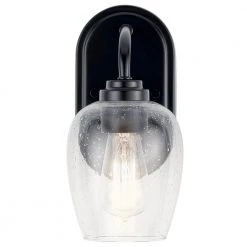 Valserrano 1-Light Black Bathroom Indoor Wall Sconce with Clear Seeded Glass Shade by KICHLER 12 Valserrano 1-Light Black Bathroom Indoor Wall Sconce with Clear Seeded Glass Shade by KICHLER -Kichler Sales black kichler vanity lighting 44381bkcs 4f 1000