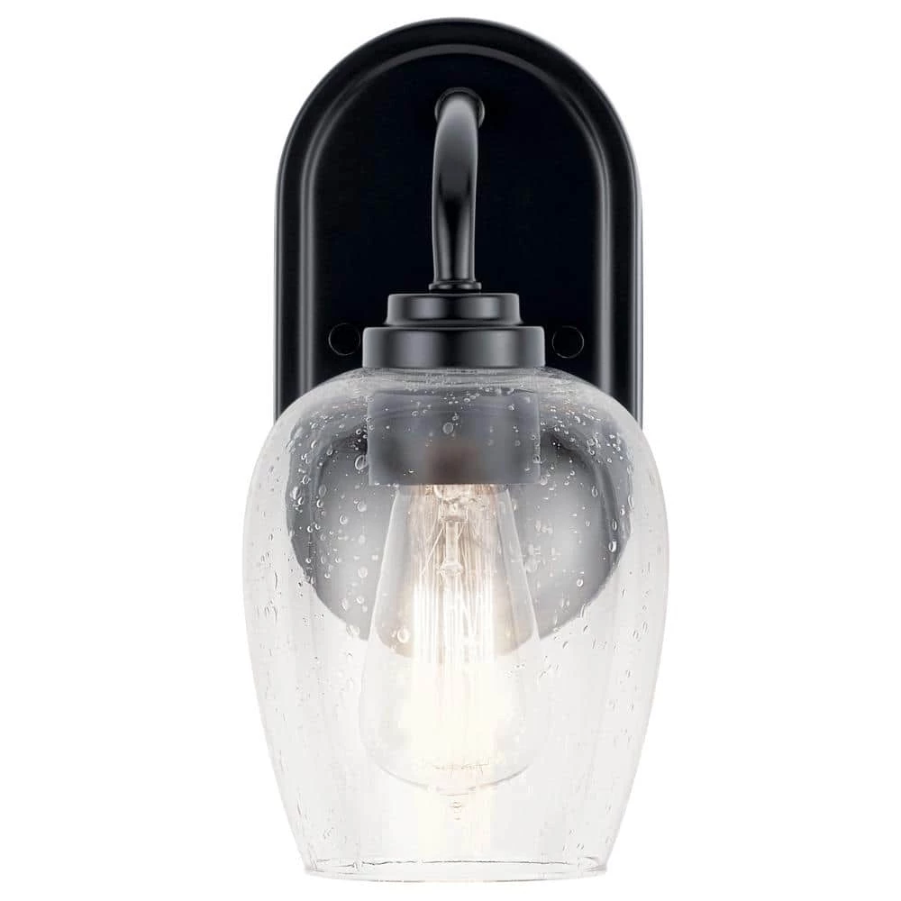 Valserrano 1-Light Black Bathroom Indoor Wall Sconce with Clear Seeded Glass Shade by KICHLER 6 Valserrano 1-Light Black Bathroom Indoor Wall Sconce with Clear Seeded Glass Shade by KICHLER - Image 4