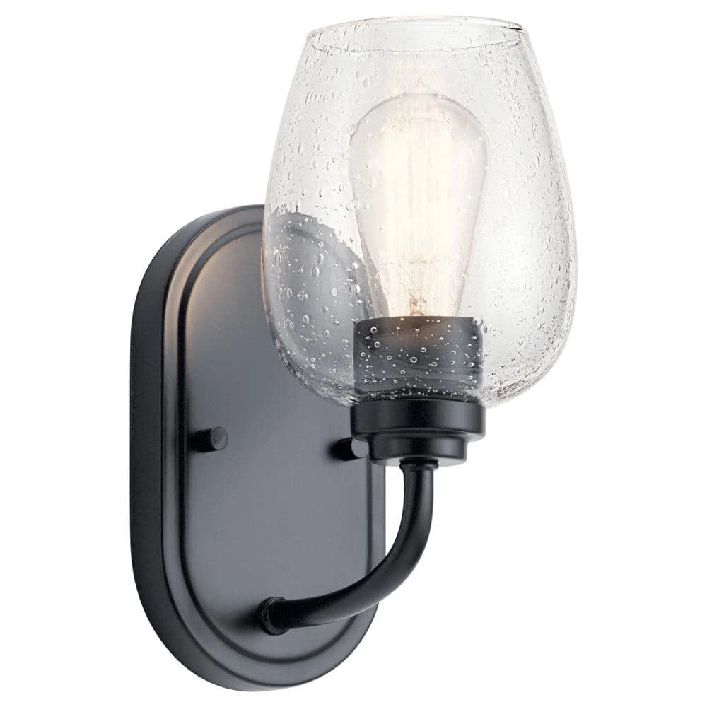 Valserrano 1-Light Black Bathroom Indoor Wall Sconce with Clear Seeded Glass Shade by KICHLER 3 Valserrano 1-Light Black Bathroom Indoor Wall Sconce with Clear Seeded Glass Shade by KICHLER