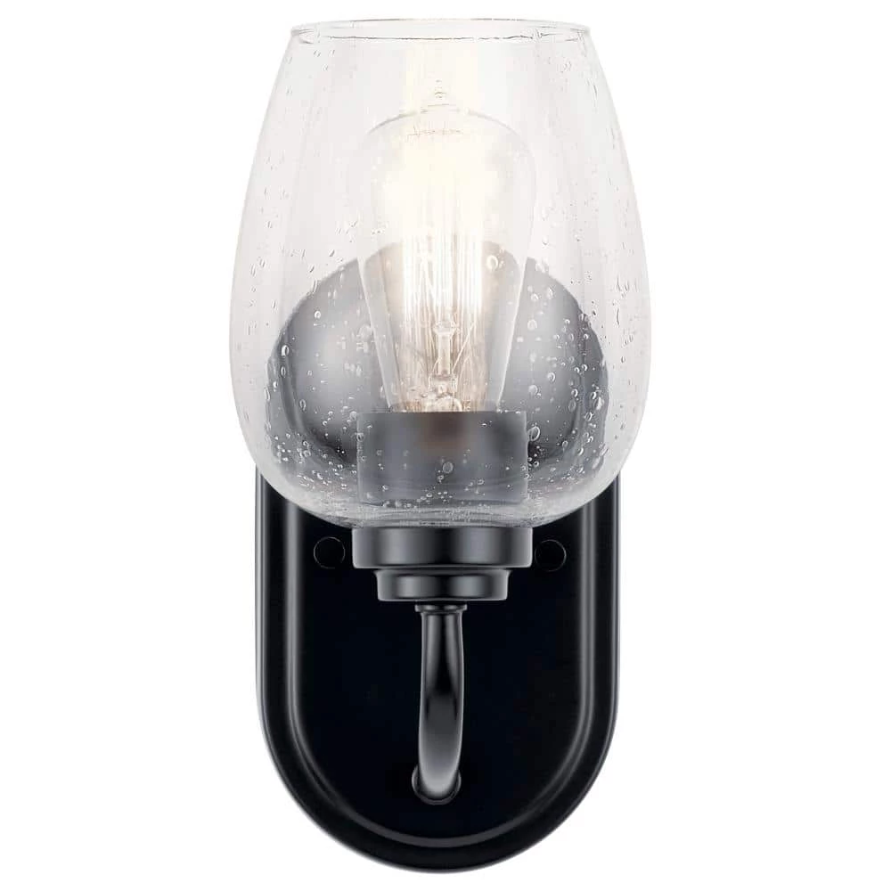 Valserrano 1-Light Black Bathroom Indoor Wall Sconce with Clear Seeded Glass Shade by KICHLER 5 Valserrano 1-Light Black Bathroom Indoor Wall Sconce with Clear Seeded Glass Shade by KICHLER - Image 3