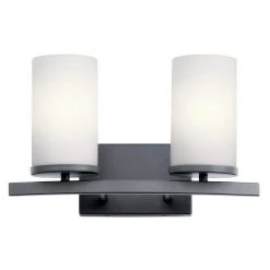 Crosby 15 in. 2-Light Black Bathroom Vanity Light with Etched Glass Shade by KICHLER