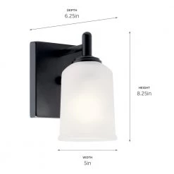 Shailene 1-Light Black Bathroom Indoor Wall Sconce with Satin Etched Glass Shade by KICHLER -Kichler Sales black kichler vanity lighting 45572bk 1f 1000