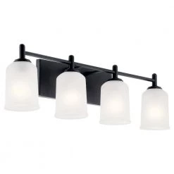 Shailene 29.75 in. 4-Light Black Bathroom Vanity Light with Satin Etched Glass by KICHLER