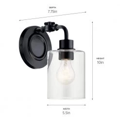 Gunnison 1-Light Black Bathroom Wall Sconce with Clear Glass by KICHLER -Kichler Sales black kichler vanity lighting 45664bk 4f 1000