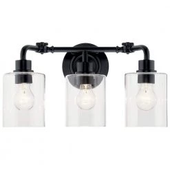 Gunnison 24 in. 3-Light Black Bathroom Vanity Light with Clear Glass by KICHLER -Kichler Sales black kichler vanity lighting 45666bk 4f 1000