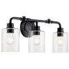 Gunnison 24 in. 3-Light Black Bathroom Vanity Light with Clear Glass by KICHLER -Kichler Sales black kichler vanity lighting 45666bk 64 1000
