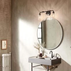Gunnison 24 in. 3-Light Black Bathroom Vanity Light with Clear Glass by KICHLER -Kichler Sales black kichler vanity lighting 45666bk 66 1000