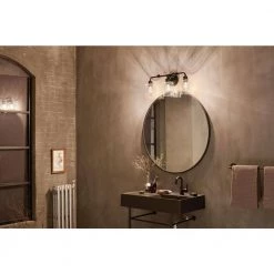 Gunnison 24 in. 3-Light Black Bathroom Vanity Light with Clear Glass by KICHLER -Kichler Sales black kichler vanity lighting 45666bk 76 1000