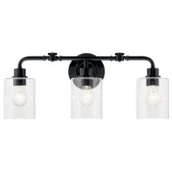Gunnison 24 in. 3-Light Black Bathroom Vanity Light with Clear Glass by KICHLER -Kichler Sales black kichler vanity lighting 45666bk c3 1000