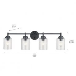 Winslow 4.75 in. 4-Light Black Bathroom Vanity Light with Seeded Glass Shade by KICHLER -Kichler Sales black kichler vanity lighting 45887bk 1f 1000