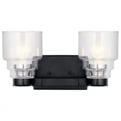 Vionnet 2-Light Black Bathroom Vanity Light with Clear Glass by KICHLER -Kichler Sales black kichler vanity lighting 55011bk 44 1000