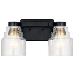 Vionnet 2-Light Black Bathroom Vanity Light with Clear Glass by KICHLER -Kichler Sales black kichler vanity lighting 55011bk 4f 1000