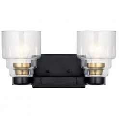 Vionnet 2-Light Black Bathroom Vanity Light with Clear Glass by KICHLER -Kichler Sales black kichler vanity lighting 55011bk c3 1000