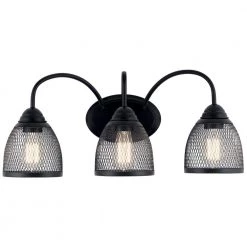 Voclain 5 in. 3-Light Black Bathroom Vanity Light with Mesh Shade by KICHLER -Kichler Sales black kichler vanity lighting 55043bk 4f 1000