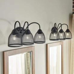 Voclain 5 in. 3-Light Black Bathroom Vanity Light with Mesh Shade by KICHLER -Kichler Sales black kichler vanity lighting 55043bk 76 1000