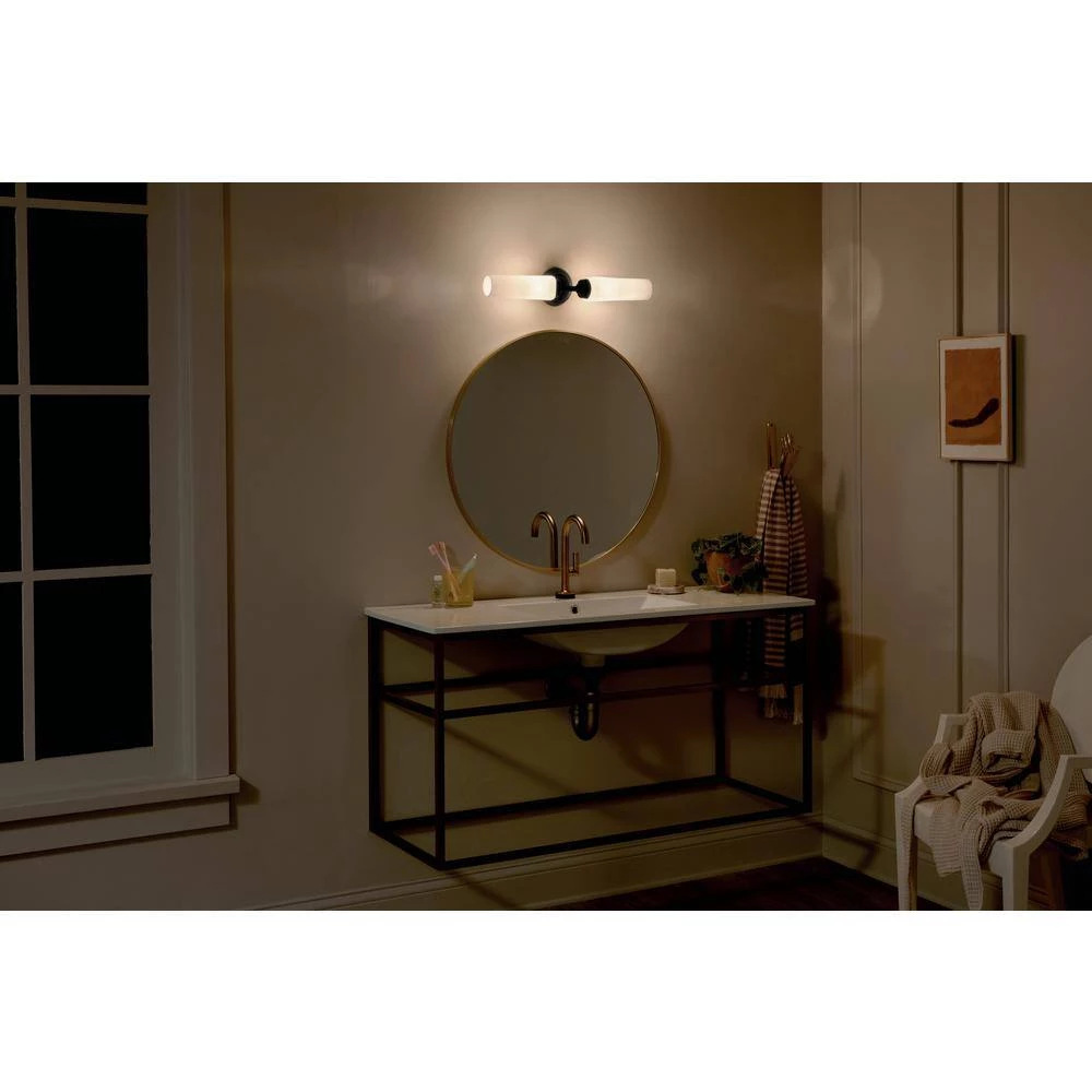 Truby 20.75 in. 2-Light Black Bathroom Vanity Light with Satin Etched Cased Opal Glass by KICHLER 9 Truby 20.75 in. 2-Light Black Bathroom Vanity Light with Satin Etched Cased Opal Glass by KICHLER - Image 7